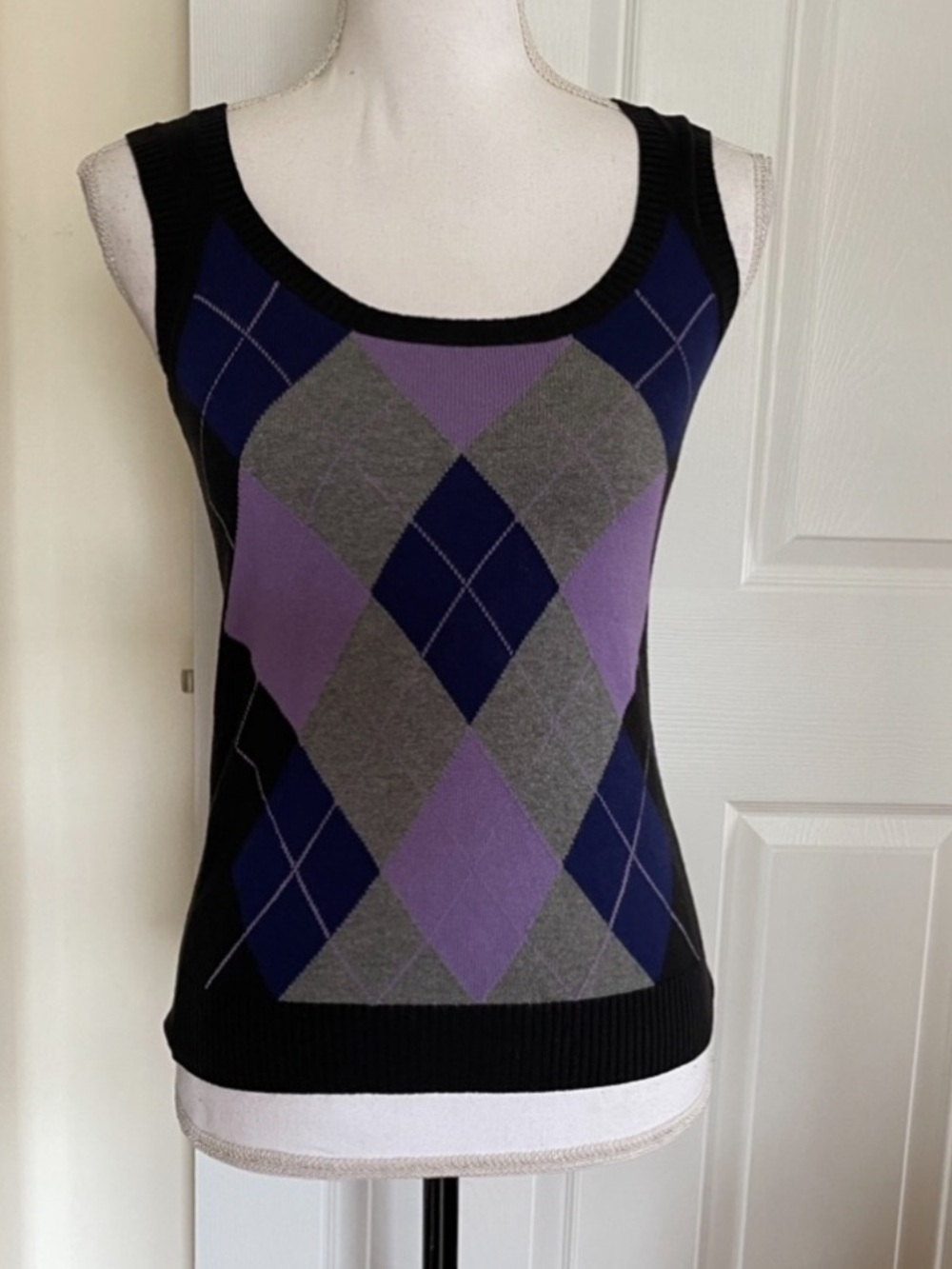 The Limited Argyle Pattern Crew Neck Knit Vest